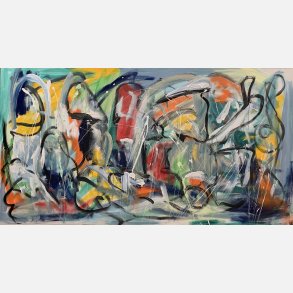 Mens vi tumler os fremad. (119x219 cm)