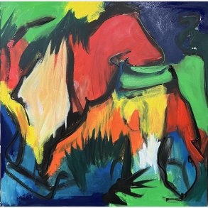 P toppen af rde hest  100x100 cm