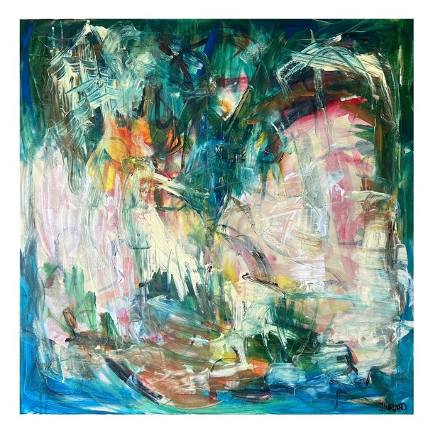 "Og du som er i skyerne og kigger ned og alt det du tnker, er at skabe fred" 100x100 cm
