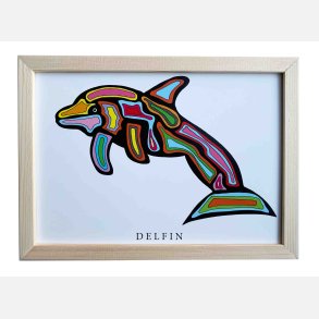 Delfin 16,5x22,5 cm indrammet i fyrtr
