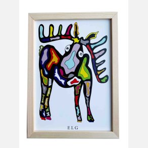 Elg  16,5x22,5 cm indrammet i fyrtr�