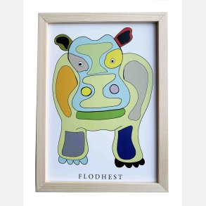 Flodhest  16,5x22,5 cm indrammet i fyrtr