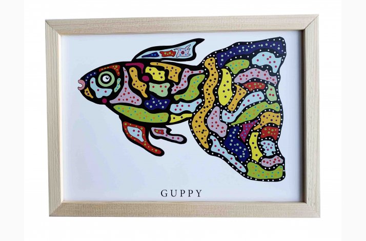 Guppy 16,5x22,5 cm indrammet i fyrtr