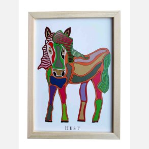 Hest  22,5x16,5 cm indrammet i fyrtr