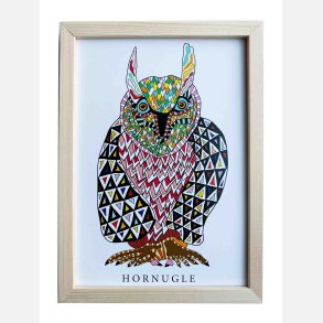 Hornugle  22,5x16,5 cm indrammet i fyrtr