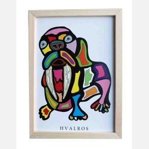 Hvalros  22,5x16,5 cm indrammet i fyrtr