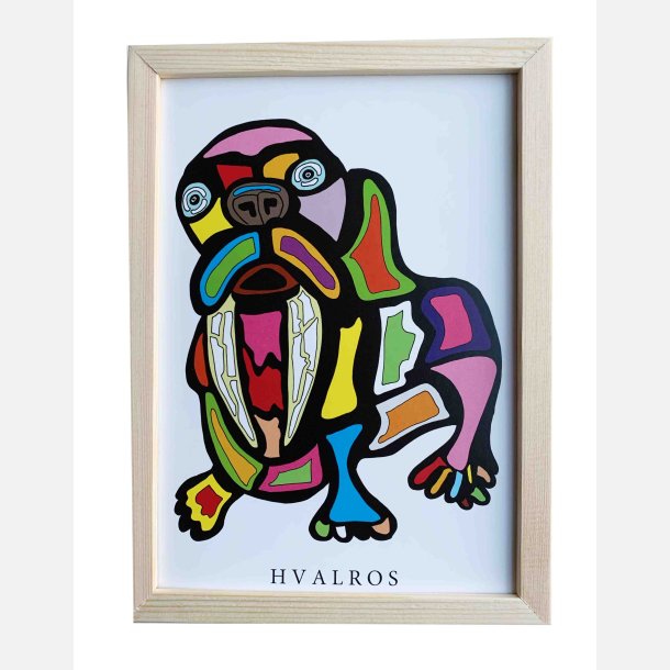 Hvalros  22,5x16,5 cm indrammet i fyrtr
