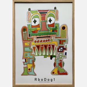 RboDog1 indrammet i eg 43,5x31,5 cm