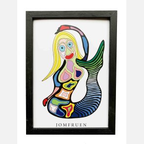 Jomfruen  sort  22,5x16,5 cm indrammet i hndmalet sort fyrtr