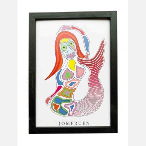 Jomfruen  pink  22,5x16,5 cm indrammet i hndmalet sort fyrtr