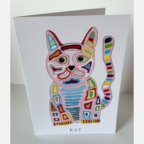 Kat  (pink)  dobbeltkort 21x15 cm