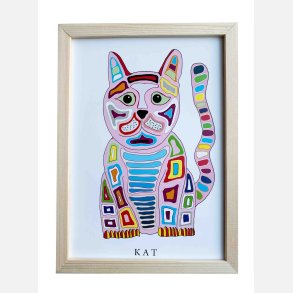 Kat  (pink)  22,5x16,5 cm indrammet i fyrtr