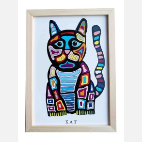 Kat (sort)   22,5x16,5 cm indrammet i fyrtr