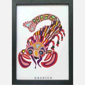 Krebsen  rd  22,5x16,5 cm indrammet i hndmalet sort fyrtr