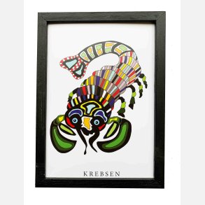 Krebsen  sort  22,5x16,5 cm indrammet i hndmalet sort fyrtr