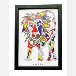 Lven hvid 22,5x16,5 cm indrammet i hndmalet sort fyrtr