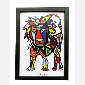 Lven sort 22,5x16,5 cm indrammet i hndmalet sort fyrtr