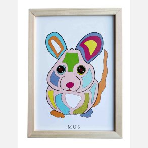 Mus  22,5x16,5 cm indrammet i fyrtr