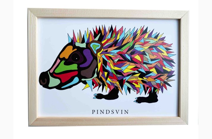 Pindsvin 16,5x22,5 cm indrammet i fyrtr