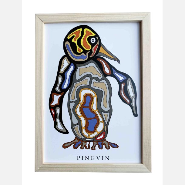 Pingvin  22,5x16,5 cm indrammet i fyrtr