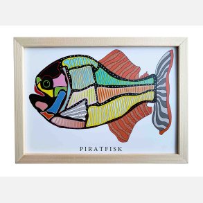 Piratfisk 16,5x22,5 cm indrammet i fyrtr