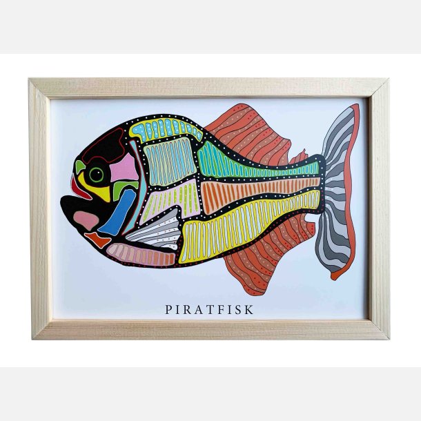 Piratfisk 16,5x22,5 cm indrammet i fyrtr