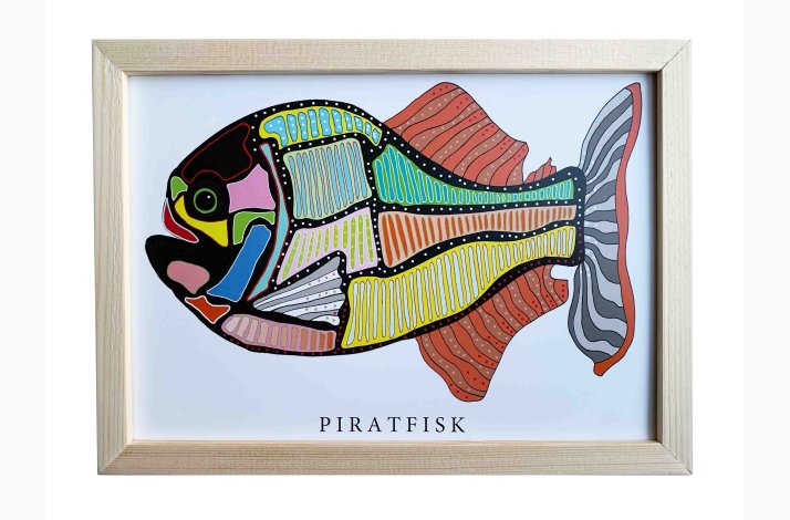 Piratfisk 16,5x22,5 cm indrammet i fyrtr