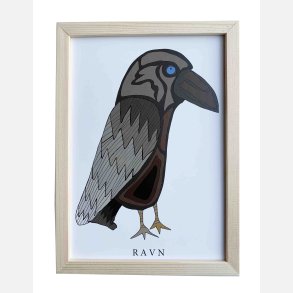 Ravn  22,5x16,5 cm indrammet i fyrtr