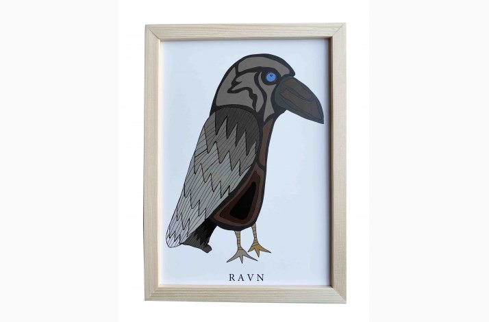 Ravn  22,5x16,5 cm indrammet i fyrtr