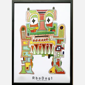 RboDog1 indrammet i sort ramme 43,5x31,5 cm
