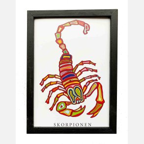 Skorpionen  rd 22,5x16,5 cm indrammet i hndmalet sort fyrtr