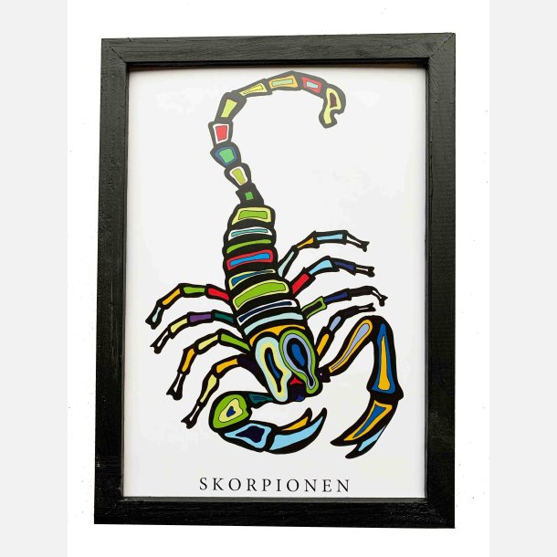 Skorpionen  sort 22,5x16,5 cm indrammet i hndmalet sort fyrtr