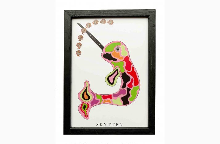 Skytten  pink  22,5x16,5 cm indrammet i hndmalet sort fyrtr