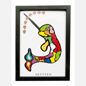 Skytten  sort 22,5x16,5 cm indrammet i hndmalet sort fyrtr