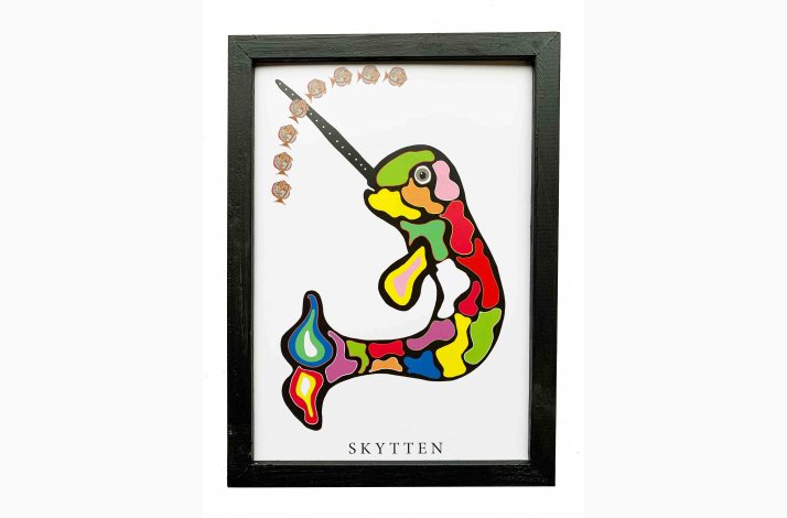Skytten  sort 22,5x16,5 cm indrammet i hndmalet sort fyrtr
