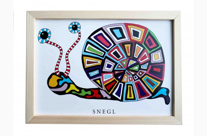 Snegl 16,5x22,5 cm indrammet i fyrtr