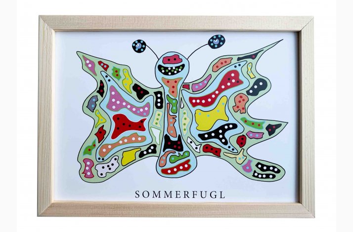 Sommerfugl  16,5x22,5 cm indrammet i fyrtr