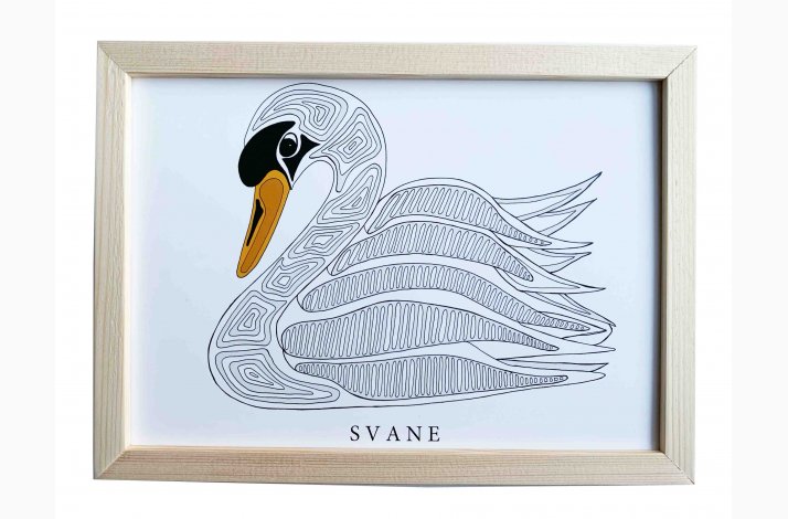 Svane  16,5x22,5 cm indrammet i fyrtr