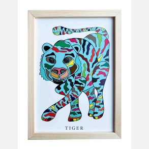 Tiger  22,5x16,5 cm indrammet i fyrtr