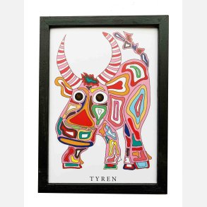 Tyren  pink 22,5x16,5 cm indrammet i hndmalet sort fyrtr