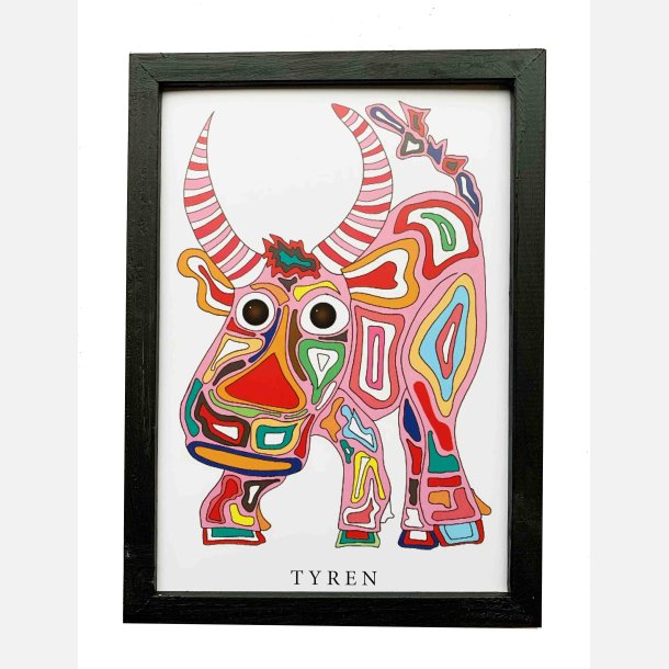 Tyren  pink 22,5x16,5 cm indrammet i hndmalet sort fyrtr
