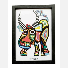 Tyren  sort 22,5x16,5 cm indrammet i hndmalet sort fyrtr