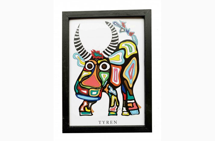 Tyren  sort 22,5x16,5 cm indrammet i hndmalet sort fyrtr