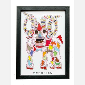 Vdderen  pink 22,5x16,5 cm indrammet i hndmalet sort fyrtr