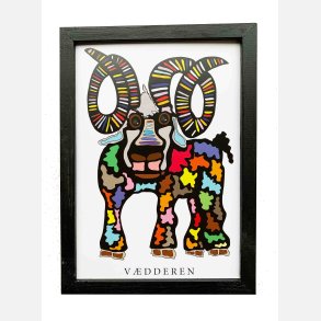 Vdderen  sort 22,5x16,5 cm indrammet i hndmalet sort fyrtr