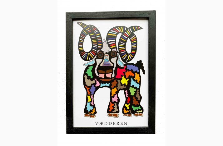 Vdderen  sort 22,5x16,5 cm indrammet i hndmalet sort fyrtr