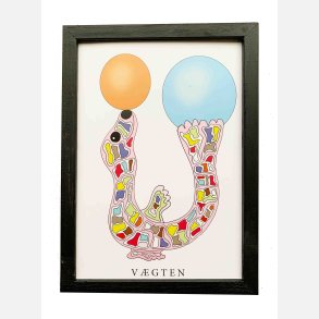 Vgten  pink 22,5x16,5 cm indrammet i hndmalet sort fyrtr