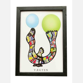 Vgten sort 22,5x16,5 cm indrammet i hndmalet sort fyrtr