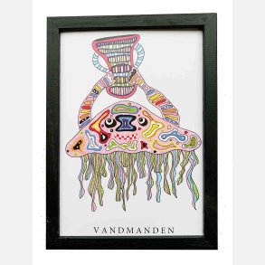 Vandmanden pink  22,5x16,5 cm indrammet i hndmalet sort fyrtr