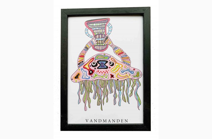 Vandmanden pink  22,5x16,5 cm indrammet i hndmalet sort fyrtr